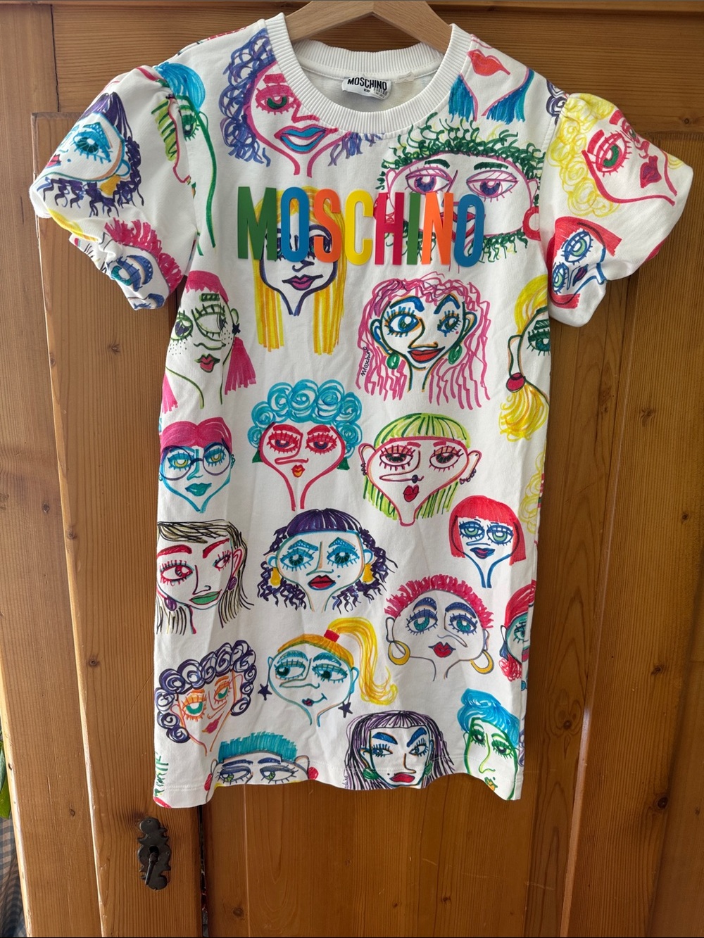 Moschino Kids White Multicolor Faces Graphic Tee Dress 8